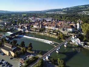 Old town with the Catholic Church of St. Nicholas and the tower of the Muri- Amthof, in the