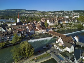Old town with the Catholic Church of St Nicholas and the tower of the Muri- Amthof, in the