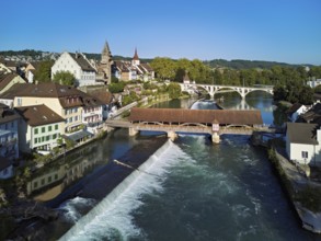 Old town with the tower of the Muri- Amthof, in the foreground the weir and the old wooden bridge