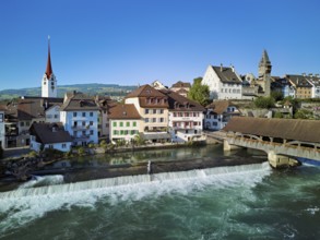 Old town with the Catholic Church of St Nicholas and the tower of the Muri- Amthof, in the