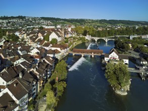 Old town with the tower of the Muri- Amthof, in the centre the weir and the old wooden bridge