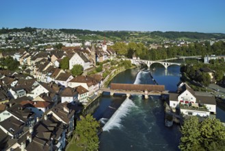 Old town with the tower of the Muri- Amthof, in the centre the weir and the old wooden bridge