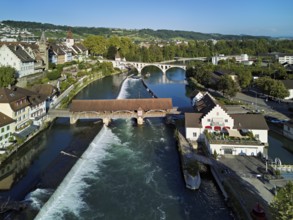 Old town with the tower of the Muri- Amthof, in the foreground the weir and the old wooden bridge