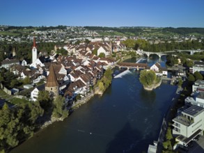 Old town with the Catholic Church of St. Nicholas, the tower of the Muri- Amthof and the witches'