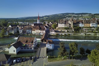 Old town with the Catholic Church of St Nicholas and the tower of the Muri- Amthof, in the