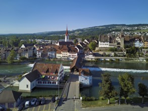 Old town with the Catholic Church of St Nicholas and the tower of the Muri- Amthof, in the