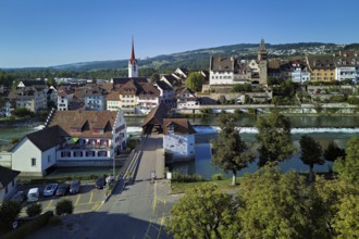 Old town with the Catholic Church of St Nicholas and the tower of the Muri- Amthof, in the