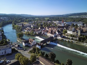 Old town with the Catholic town church of St Nicholas and the witches' tower and the tower of the