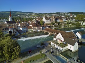Old town with the Catholic Church of St Nicholas and the tower of the Muri- Amthof, in the