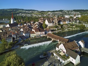 Old town with the Catholic Church of St Nicholas and the tower of the Muri- Amthof, in the