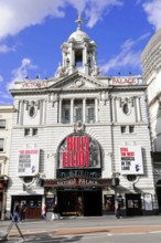 Historic theatre building with striking entrance and architectural details, London, England, United