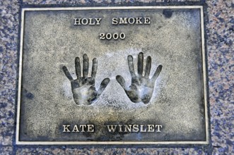 Commemorative plaque with handprints and inscription for Kate Winslet from 2000, London, England,