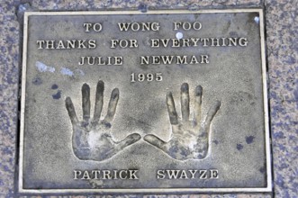 Memorial plaque with handprints and inscription for Patrick Swayze from 1995, London, England,