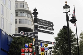 London, England, Great Britain, Europe, signpost with different directions in an urban environment