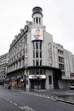 London, England, Great Britain, Europe, A building with a large Mamma Mia poster standing on an
