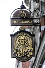 London, England, Great Britain, Europe, Traditional pub sign with decorations and historical