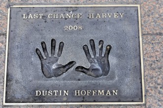 Handprints of Dustin Hoffman for the film Last Chance Harvey on a metal plate, London, England,