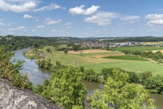 Distant view of Offenau, a town in the district Heilbronn in Southern Germany seen from Bad Wimpfen
