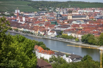Aerial view of Wuerzburg, a city in the Franconia region in Bavaria, Germany, at summer time