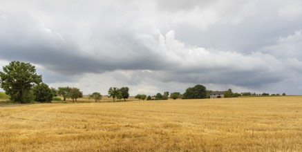 Stormy farmland scenery in Hohenlohe, an area in Southern Germany at late summer time