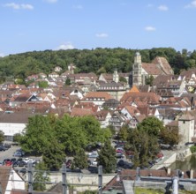 Sunny high angle view of Schw?bisch Hall, a town in Southern Germany