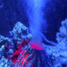 Brightly illuminated artificial underwater volcano