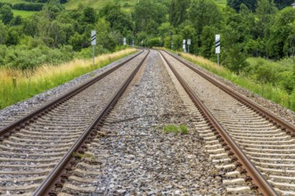 Two railway lines seen in Germany at summer time