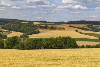 Idyllic rural scenery around the Jagst Valley in Hohenlohe, a district in Southern Germany at