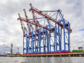Container terminal scenery seen at the Port of Hamburg in Germany