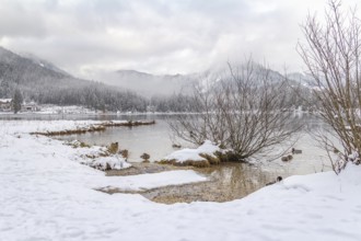 Lake named Hintersee in Bavaria at winter time