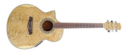 Wooden acoustic guitar in white back