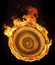 A burning wooden sheave in black back