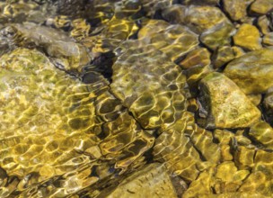 Outdoor scenery showing water flowing over pebbles