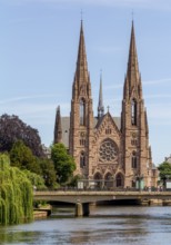 Waterside impression around St Pauls Church in Strasbourg, a city at the Alsace region in France