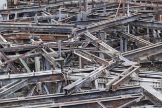 Weathered rusty industrial scenery with lots of old corroded steel girders