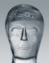 Profile shot of a generic human dummy head made of glass in gradient grey back, with clipping path