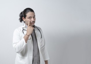 Suspicious doctor watching you on isolated
