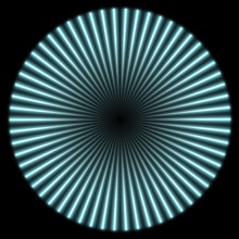 Radial blue glowing striped pattern with dark center in black back