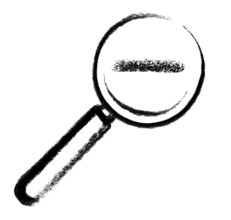 Crayon-sketched illustration of a magnifying glass with minus mark in it