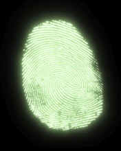 A green glowing fingerprint in black back