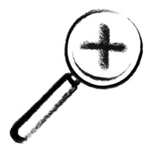 Crayon-sketched illustration of a magnifying glass with plus mark in it