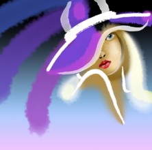 Colorful illustration showing the face of a girl with hat in gradient back