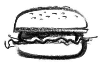 Crayon-sketched illustration of a hamburger