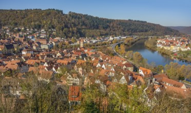 Aerial view of Wertheim, a town in Southern Germany at evening time