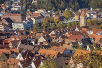 Aerial view of Wertheim, a town in Southern Germany at evening time
