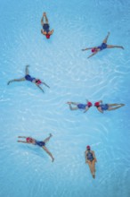 Montage with swimmer in pool, swimming, swimming pool, bathing, outdoor pool