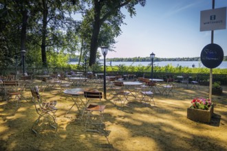 Empty beer garden, gastronomy, pub, Wannsee, Berlin, Germany