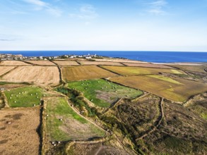 Cornwall fields and farms from a drone, Lizard Peninsula, South West Coast Path, Lizard, Cornwall,