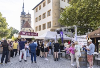 Stuttgart wine village in front of the two towers of the collegiate church. Wine festival on