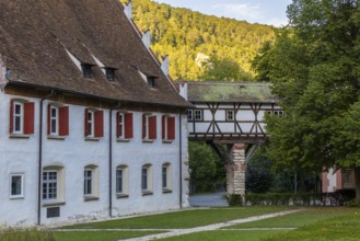 Monastery complex, Tor tor to the monastery courtyard, half-timbered building, Blaubeuren, Swabian